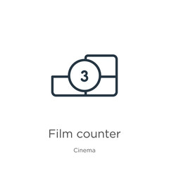 Film counter icon. Thin linear film counter outline icon isolated on white background from cinema collection. Line vector film counter sign, symbol for web and mobile