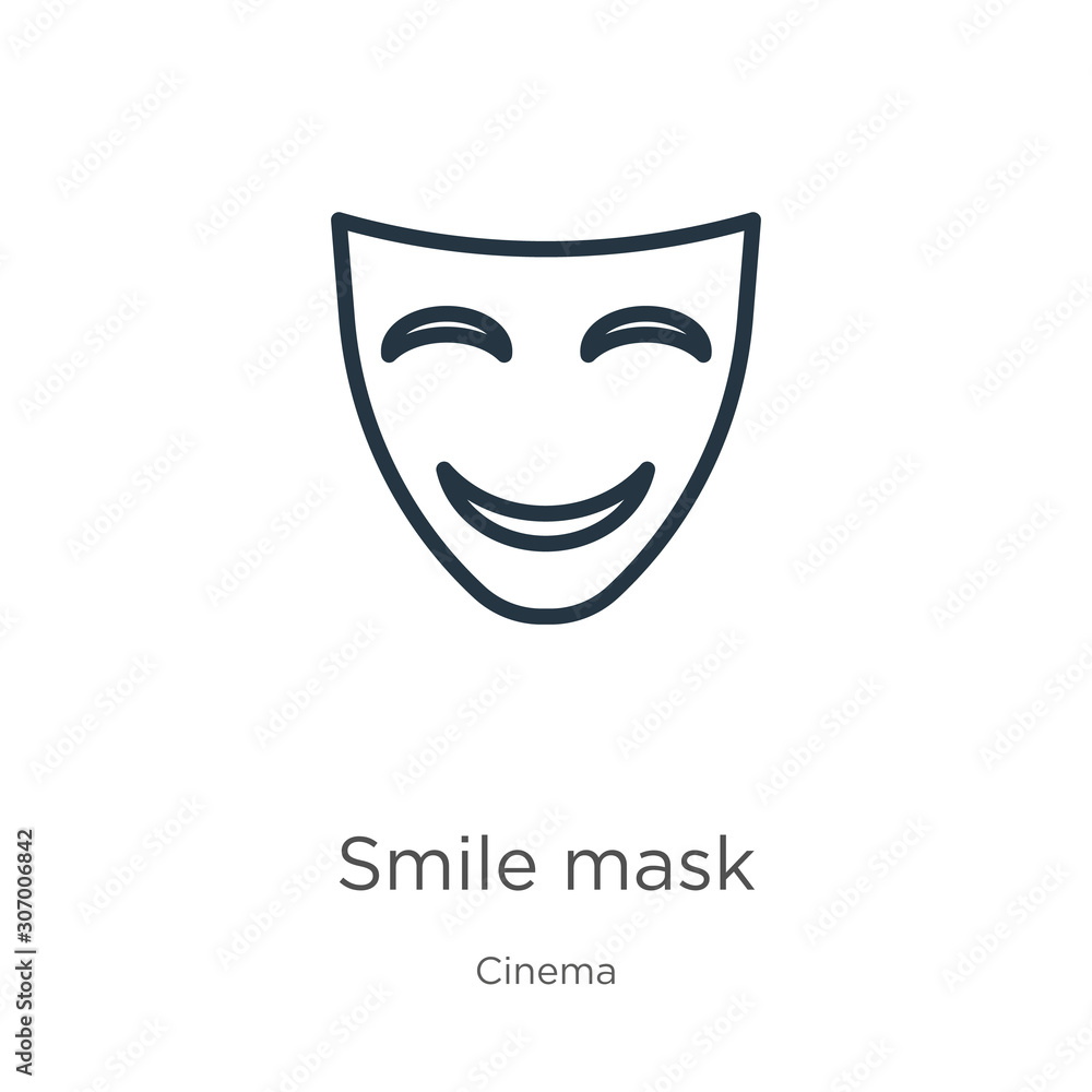 Poster smile mask icon. thin linear smile mask outline icon isolated on white background from cinema collec
