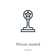 Movie award icon. Thin linear movie award outline icon isolated on white background from cinema collection. Line vector movie award sign, symbol for web and mobile