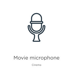 Movie microphone icon. Thin linear movie microphone outline icon isolated on white background from cinema collection. Line vector movie microphone sign, symbol for web and mobile