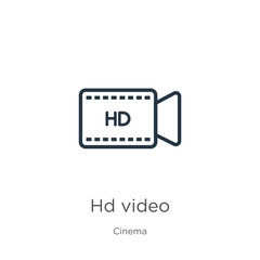 Hd video icon. Thin linear hd video outline icon isolated on white background from cinema collection. Line vector hd video sign, symbol for web and mobile