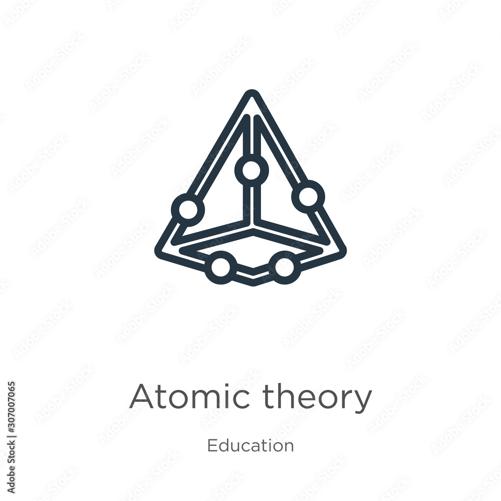 Poster atomic theory icon. thin linear atomic theory outline icon isolated on white background from educati