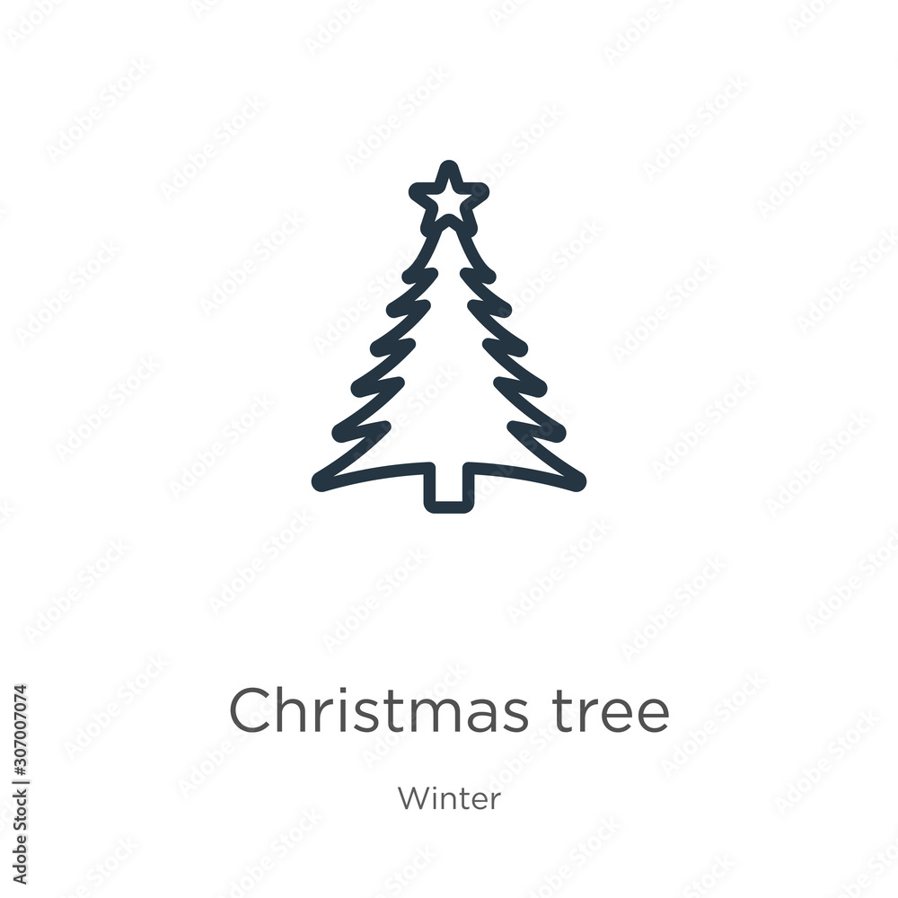 Poster christmas tree icon. thin linear christmas tree outline icon isolated on white background from winte