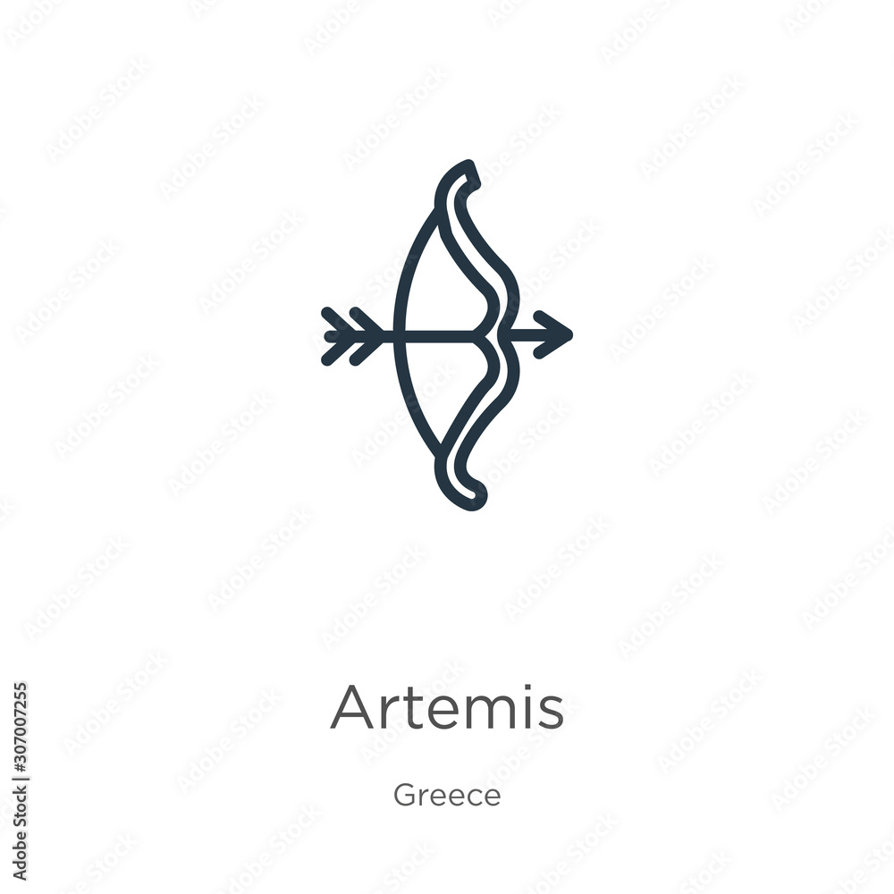 Poster artemis icon. thin linear artemis outline icon isolated on white background from greece collection. 