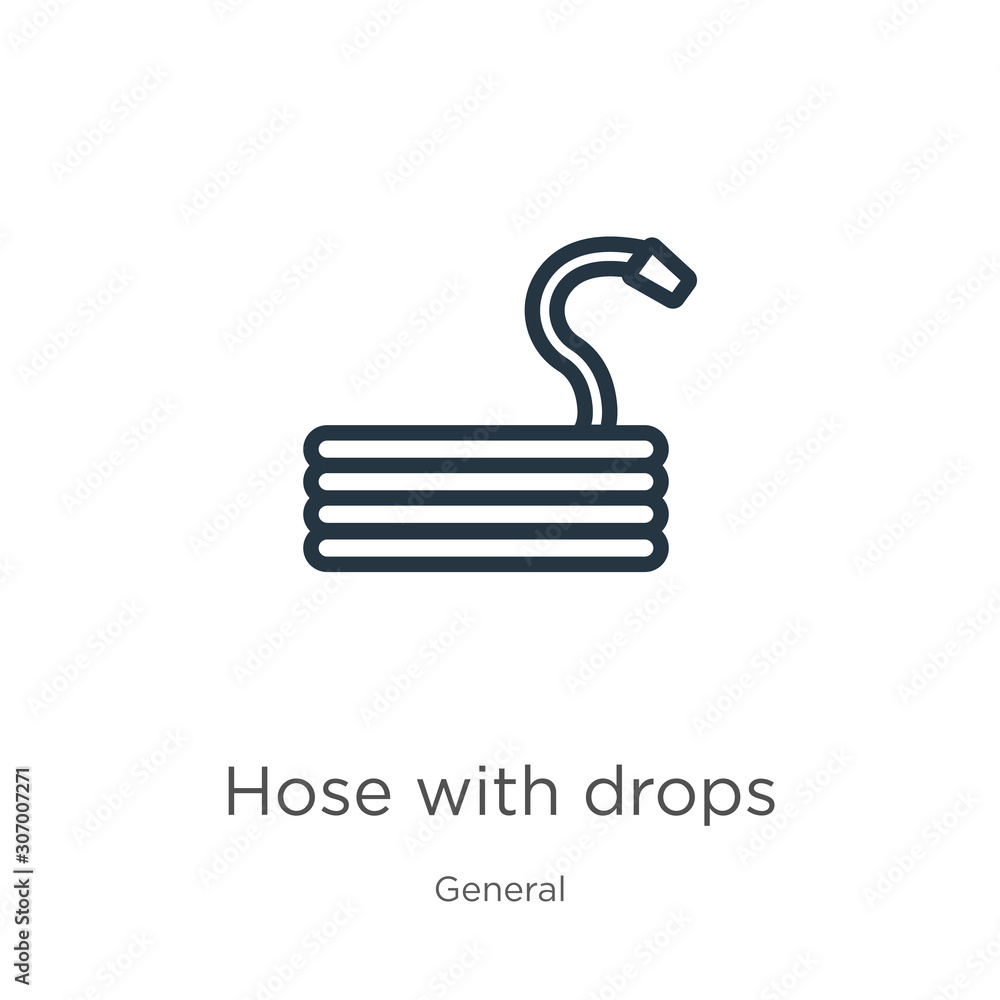 Poster hose with drops icon. thin linear hose with drops outline icon isolated on white background from gen