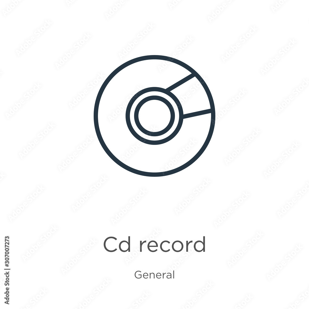 Poster cd record icon. thin linear cd record outline icon isolated on white background from general collect