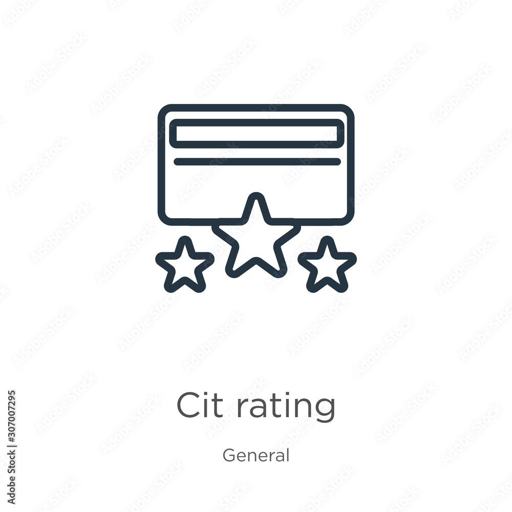 Poster credit rating icon. thin linear credit rating outline icon isolated on white background from general