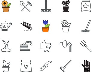 Obraz premium gardening vector icon set such as: fabric, cultivation, small, general purpose, biology, earth, cart, trim, seeding, emergency, watering-can, hedge, working, wheelbarrow, alarm, fertile, interface