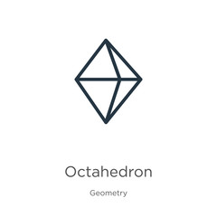 Octahedron icon. Thin linear octahedron outline icon isolated on white background from geometry collection. Line vector octahedron sign, symbol for web and mobile