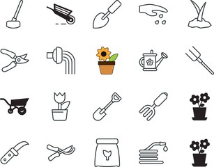 gardening vector icon set such as: emergency, stem, digger, chemistry, safety, closeup, decorative, seeding, bag, global, pitch, romantic, tube, ecology, watering-can, accessory, sow, station, trowel