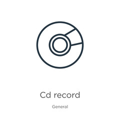 Cd record icon. Thin linear cd record outline icon isolated on white background from general collection. Line vector cd record sign, symbol for web and mobile