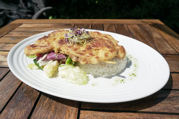 Chicken dish on a restaurant table