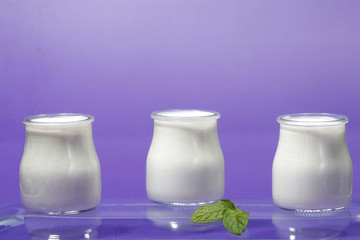 Tubs of natural yogurt, derived from cow's milk.