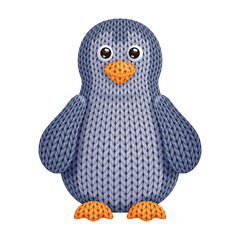 Illustration of a funny knitted penguin toy. On white background