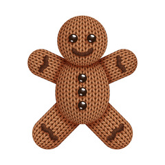 Knitted gingerbread man toy illustration on white background