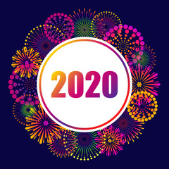Obraz premium 2020 new year, festive background with fireworks. vector illustration.