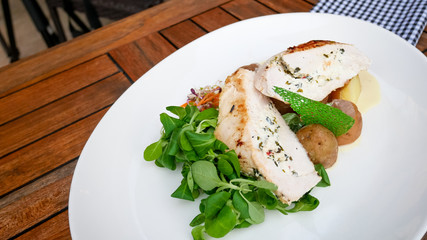Chicken dish on a restaurant table