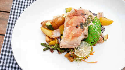 Chicken dish on a restaurant table