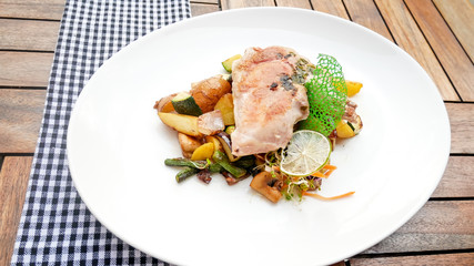 Chicken dish on a restaurant table