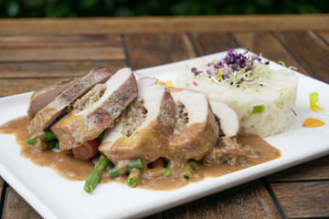 Chicken dish on a restaurant table
