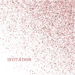 Pink golden glitter made of hearts. Scatter top gradient on white valentine background.