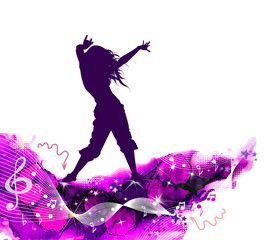 Abstraction disco. Silhouette of a dancing girl. Vector illustration