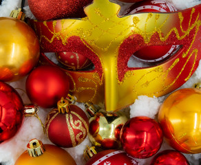 Fototapeta premium Carnival mask and christmas decoration. Christmas concept