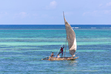 dhow boat on the ocean in kenya