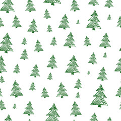 Seamless pattern with hand drawn Christmas trees