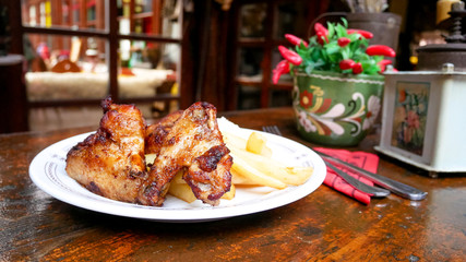 Chicken dish on a restaurant table