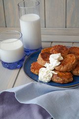 Buckwheat cheese pancakes, cheesecakes of buckwheat flour, vertical image