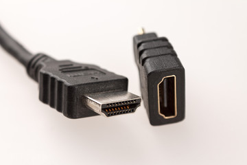 mini HDMI adapter and HDMI connector to connect external monitors to computer with HDMI cable