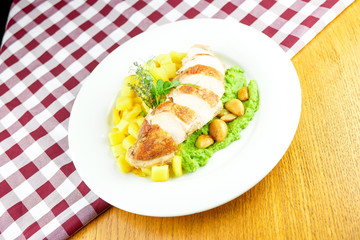 Chicken dish on a restaurant table