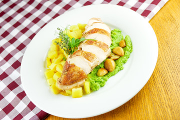 Chicken dish on a restaurant table