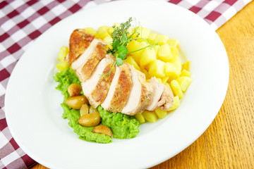 Chicken dish on a restaurant table