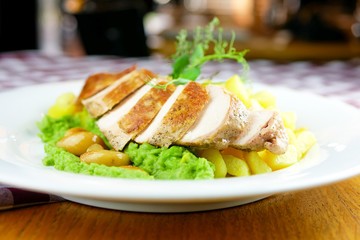 Chicken dish on a restaurant table