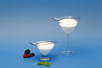 Tubs of natural yogurt, derived from cow's milk.