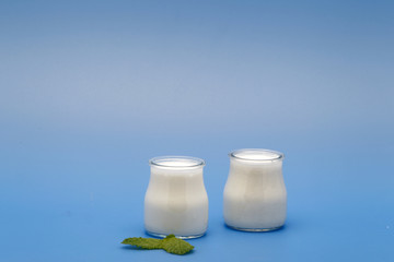 Tubs of natural yogurt, derived from cow's milk.
