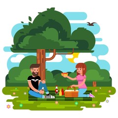 Vector Flat style Happy Family Park Vector