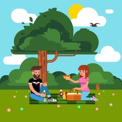 Vector Flat style Happy Family Park Vector