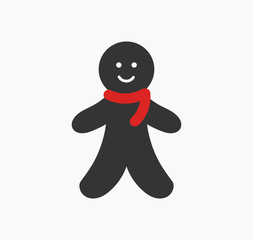 Gingerbread man in red scarf, cute Christmas icon.