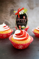 Happy Holidays Red and White Holiday Cupcakes