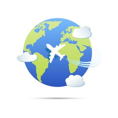 Airplane icon around the earth. Vector