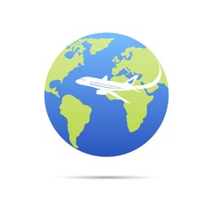 Airplane icon around the earth. Vector