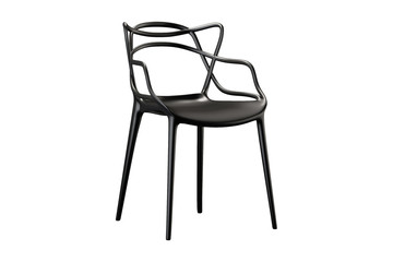 Black plastic mid-century chair with curved backrest. 3d render