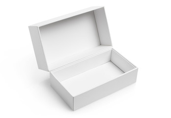 Open empty white box, isolated on white background