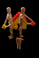 Mannequins and architectural game pieces