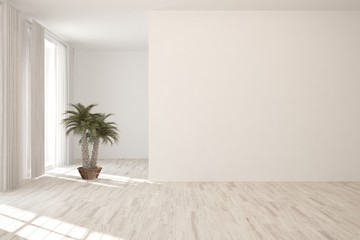 Fototapeta premium Empty room in white color. Scandinavian interior design. 3D illustration