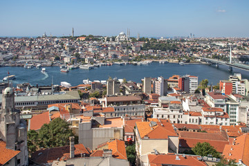 Amazing Panorama from Galata Tower to city of Istanbul, Turkey