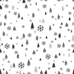 Silhouettes seamless pattern with cute forest. Pine trees, Christmas trees, fir. Vector